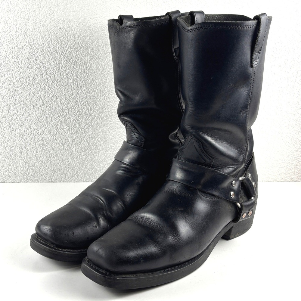 Dingo Harness Boots Mens 11.5 D Black DI19057 Biker Leather Square Toe